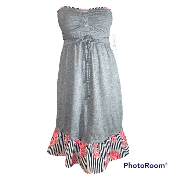 NWT strapless heather gray and floral print dress size XS - Picture 1 of 8